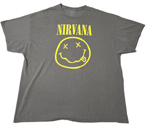 Nirvana Smiley Face Graphic T-Shirt Gray Charcoal Size 3XL Retro Grunge Rock Tee